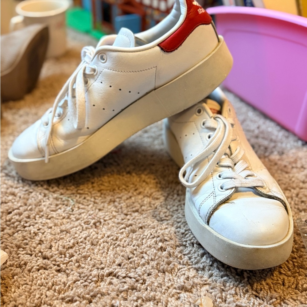 Adidas Stan Smith Bold White Red Sneakers GUC